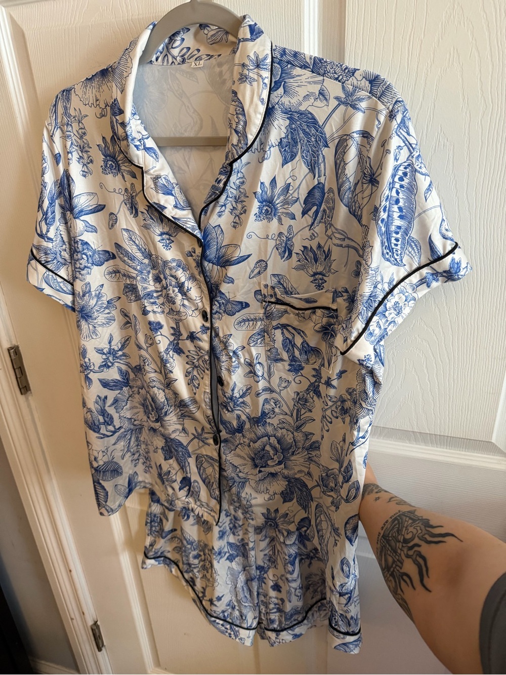 Women’s Blue Floral Pajamas Short Sleeve Set